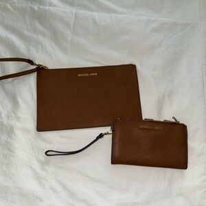 Michael Kors Brown Leather Wristlet + Wallet